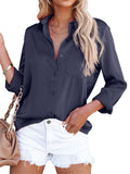 themeisles Satin Long Sleeve V-neck Office Business Shirt Female