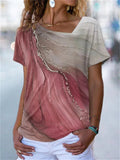 themeisles New Comfortable Casual Women's Summer Tide Loose Type T-shirt Fashion Printing Fashion V-neck Short-sleeved Tops