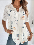 themeisles Summer New Personalized Street Fashion Double-breasted Lapel Short-sleeved Shirt Ladies Casual Commuter Wind Blouse
