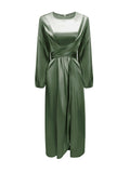 themeisles Zipper Tied Waist Solid Color High-Waisted Wrap Round-neck Maxi Dresses