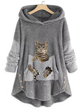 swvws Women's Plus Size Tops Hoodie Sweatshirt Animal Cat Long Sleeve Hooded Casual Teddy Home Daily Polyester Winter Fall Green Pink