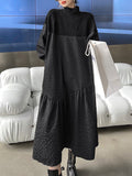 themeisles A-Line Long Sleeves Asymmetric Solid Color Split-Joint High-Neck Midi Dresses Sweater Dresses