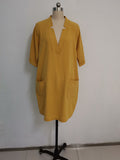 themeisles Split-Joint Solid Color Pockets Short Sleeves Loose V-Neck Mini Dresses