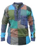 themeisles Men's Casual Pullover Stand-up Collar Slim Long-sleeved Shirt Fashion Printing Colorful Patchwork Shirt Man