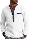 themeisles Light Mature Casual Men's Button-down Collar Long-sleeved Henley Shirt Cotton Shirt Regular Men's Shirts M-XXL
