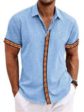 themeisles Summer Shirt Short Sleeve Cardigan Shirt Men's Cuff Front Color Lapel Shirt
