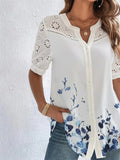 themeisles Summer New Personalized Street Fashion Double-breasted Lapel Short-sleeved Shirt Ladies Casual Commuter Wind Blouse