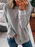 themeisles Women's Solid Color Women's Commuter Tops Loose Casual Splicing Round Neck Long Sleeve T-shirt S-5XL