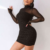 themeisles Sequin Mock Neck Mesh Dress