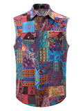 themeisles Mens Casual Cotton Linen Printed Shirt Sleeveless Cotton Plus Size Tank Top
