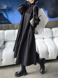 themeisles A-Line Long Sleeves Asymmetric Solid Color Split-Joint High-Neck Midi Dresses Sweater Dresses