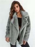 themeisles Fashion Solid Color Sexy Plush Lapel Coat