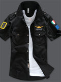 themeisles Air Force One Cotton Men's Short Sleeve Shirt Military Green Shirt Embroidered Shirt Men's Half Sleeve