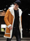 themeisles Leather and Fleece Thickened Men's Medium - Length Coat