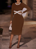 themeisles Contrast Cutout Ribbed Bodycon Dress