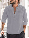 themeisles Summer Hot Men's Shirt Casual Button-down Collar Shirt Spring and Autumn Men's Cotton Linen Crease Casual Slim Long-sleeved Striped Shirt