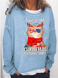 themeisles Women's Sweatshirt Pullover Colorful Christmas Cat Wine Glass Printed Garden Neck Printed Sweatshirt