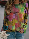 themeisles Long Sleeve Round Neck Printed Loose Pullover Woman