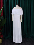 themeisles Wrap Pleated Solid Color Off-The-Shoulder Evening Dresses