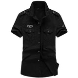 themeisles Summer Short-sleeved Shirt Men's Military Youth Casual Korean Slim Cotton Shirt Men's Labor Military