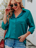 themeisles Satin Long Sleeve V-neck Office Business Shirt Female