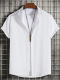 themeisles Summer Solid Color Hot New Men's Breathable Casual Comfortable Shirt Short-sleeved Lapel Shirt Men's