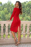 themeisles Sequin Round Neck Slit Dress