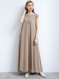 themeisles Simple Loose Sleeveless Solid Color Round-Neck Maxi Dresses