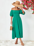 themeisles Off-Shoulder Balloon Sleeve Midi Dress