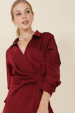 themeisles Satin collared wrap mini dress