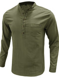 themeisles Standing Collar Men's Cotton Linen Shirt Long-sleeved Henry Collar Shirt Loose Men's Linen Shirt