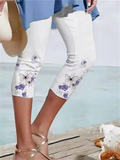 themeisles Women's Leggings Capri shorts White Pink Purple Fashion Holiday Weekend Calf-Length Comfort Floral S M L XL 2XL
