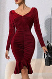 themeisles Ruched Twisted Long Sleeve Peplum Dress