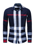 themeisles Large Size New Fashion Urban Men's Cotton Long-sleeved Shirt Patchwork Color Plaid Loose Type Lapel Shirt