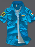 themeisles Air Force One Cotton Men's Short Sleeve Shirt Military Green Shirt Embroidered Shirt Men's Half Sleeve