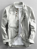 themeisles Men's Four Seasons Casual Linen Slim Long-sleeved Shirt Stand-up Collar Cotton Linen Solid Color Shirt Cardigan