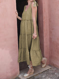 themeisles Solid Color Sleeveless Loose V-Neck Midi Dresses