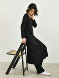 themeisles Simple Long Sleeves Loose Solid Color Round-Neck Midi Dresses