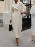 themeisles Vintage Lantern Sleeves Solid Color Lapel Long Coat