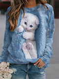 themeisles Spring and Summer Animals Loose Print Long Sleeve Round Neck Sweater White Blue Green Pink