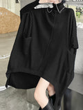 themeisles Batwing Sleeves High-Low Pockets Solid Color High-Neck Midi Dresses Sweater Dresses