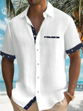 themeisles Men's Linen Shirt Summer Shirt Beach Shirt White Blue Green Short Sleeve Striped Lapel Spring & Summer Hawaiian Holiday Clothing Apparel Basic
