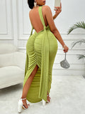 themeisles Plus Size Backless Ruched Dress