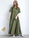 themeisles Simple Loose Short Sleeves Solid Color Round-Neck Maxi Dresses