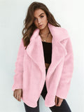 themeisles Fashion Solid Color Sexy Plush Lapel Coat
