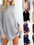themeisles Women's T shirt Tee Tunic Blue Purple Pink Plain Long Sleeve Casual Weekend Basic Round Neck Long Loose Fit