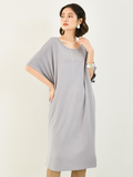 themeisles Casual Batwing Half Sleeves Solid Color Round-Neck Midi Dresses