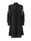 themeisles Solid Color Pleated Embroidered Loose Long Sleeves Round-neck Midi Dresses