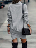 themeisles Casual Long Sleeves Solid Color High-Neck Mini Dresses