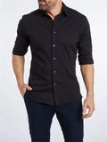 themeisles Metal Decoration Slim Lapel Men's Zipper Shirt Hidden Zipper Fake Button Oxford Stretch Cotton Zipper Shirt Cardigan